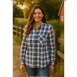 NWT Untuckit Women's Size 12 Blue Plaid Sorbo Button Down Long Sleeve Shirt